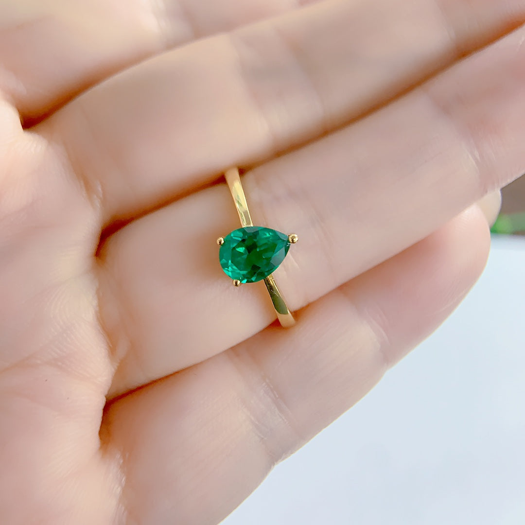 Colombian Emerald Sterling Silver Ring - Natural Gemstone Engagement Ring