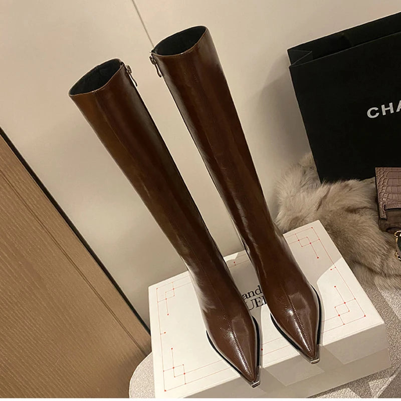 Pointed Toe High Boots - Side Zipper Party Heels