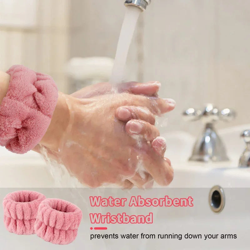 Spa Headband with Wrist Towels for Face Washing Set Elastic Bow Headbands with Highly Absorbent Wristbands for Shower Skincare