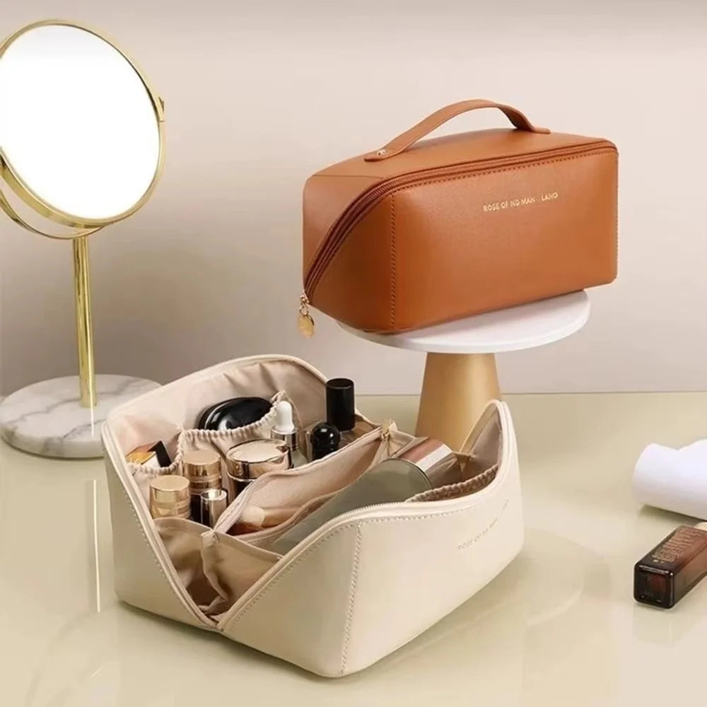 Waterproof Travel Makeup Bag - Large Capacity Cosmetics Organizer with Handle