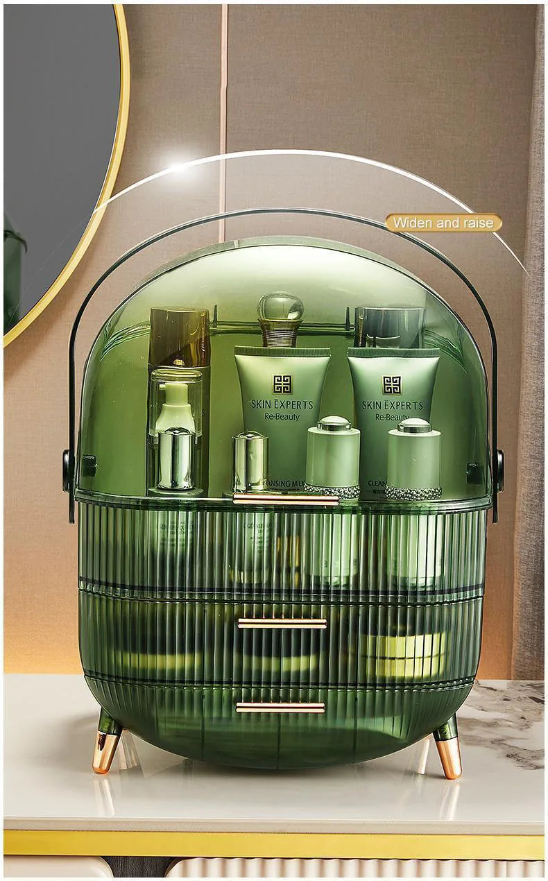 Large Makeup Organizer with Drawers and Lid - Dustproof Cosmetics Storage Box