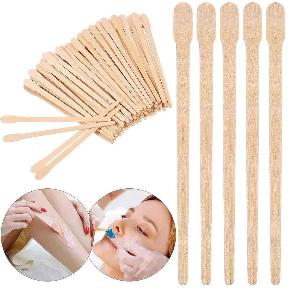 Wooden Wax Applicator Sticks - 100 Pack Disposable Hair Removal Spatulas