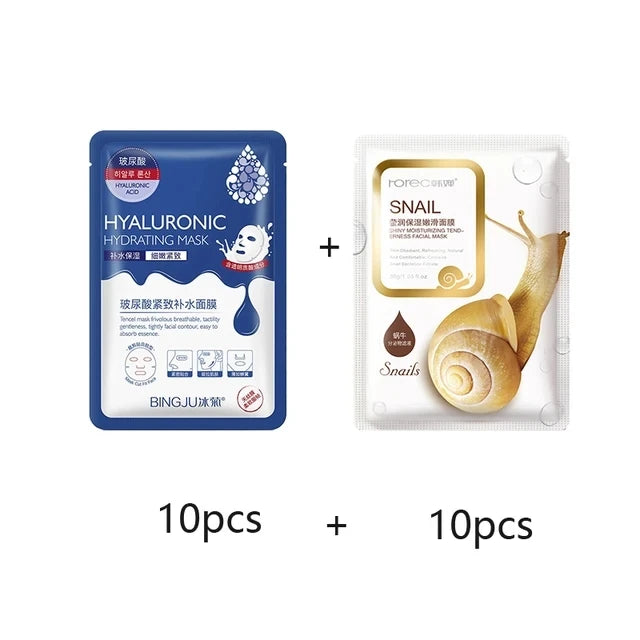 20Pcs Face Mask Sets Fresh Fruit Face Care Sheet Masks Hydrating Anti-aging Oil Control Acne Treatment Facial Mask Skin Care Set