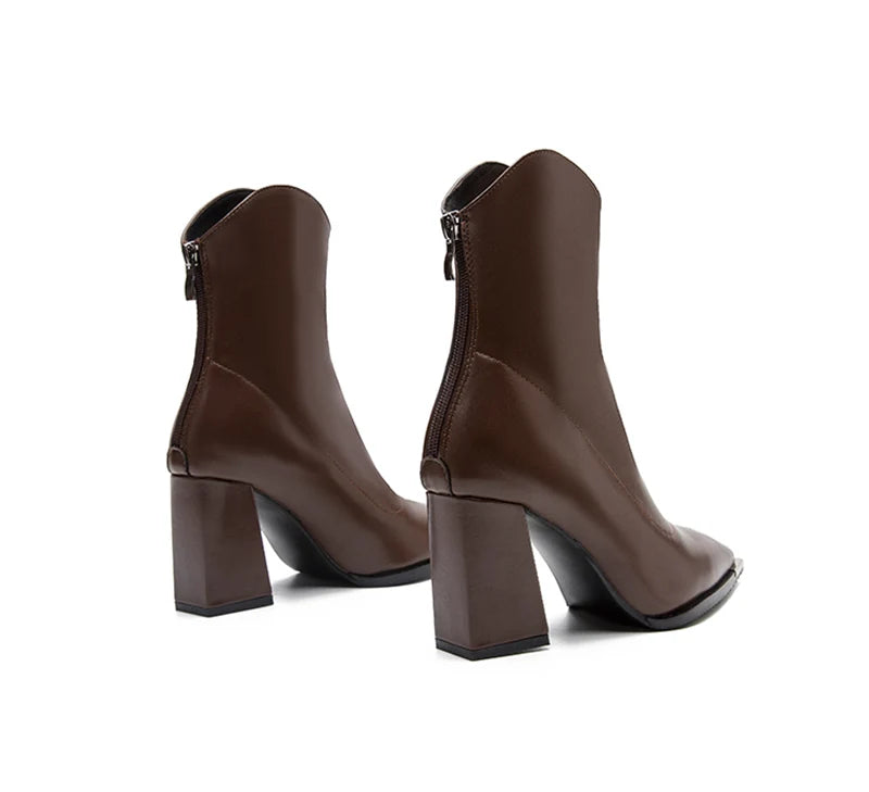 Pointed Toe Ankle Boots - Elegant High Heel Booties with Back Zipper