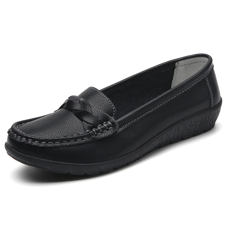 Women's Leather Loafers - Comfortable Slip-On Flat Shoes