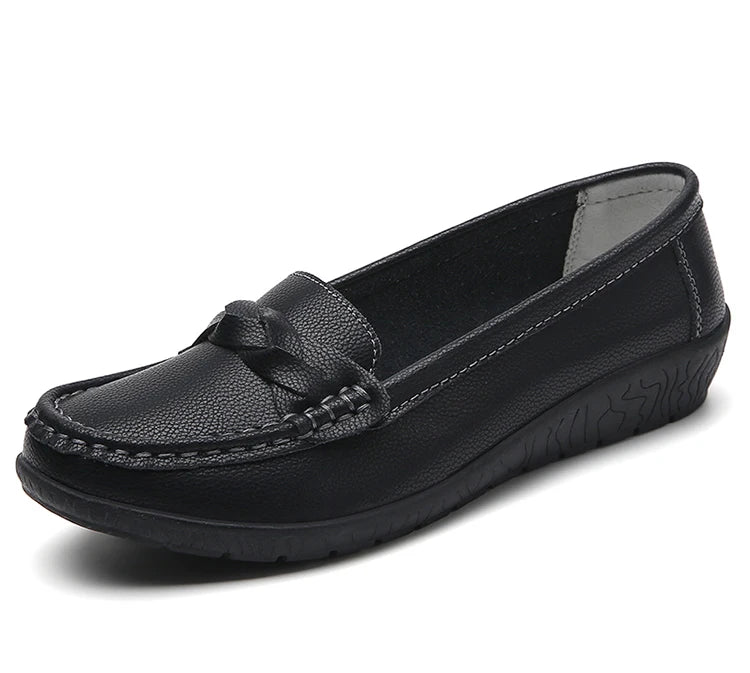 Women's Leather Loafers - Comfortable Slip-On Flat Shoes