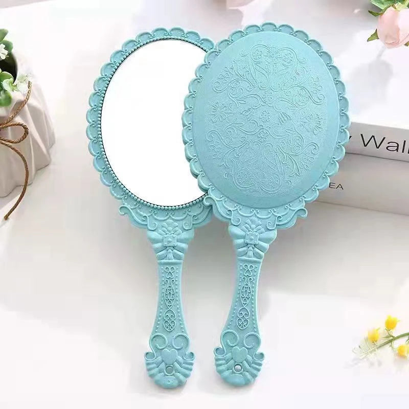 Portable Vintage Lace Makeup Mirror Hand Hold Oval Round Mirror Noble Restore Ancient Ways Court Mirror Beauty Tool