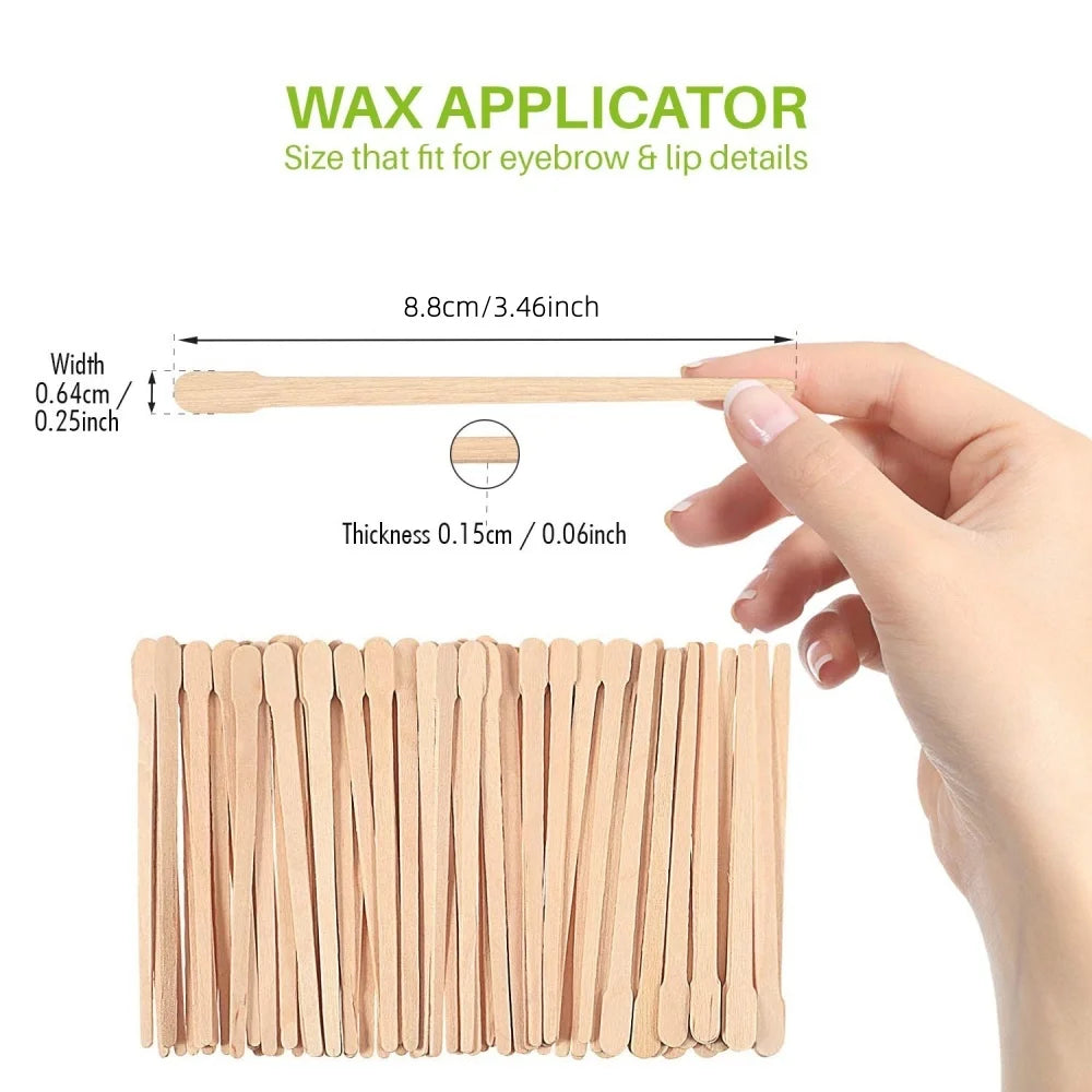 Wooden Wax Applicator Sticks - 100 Pack Disposable Hair Removal Spatulas
