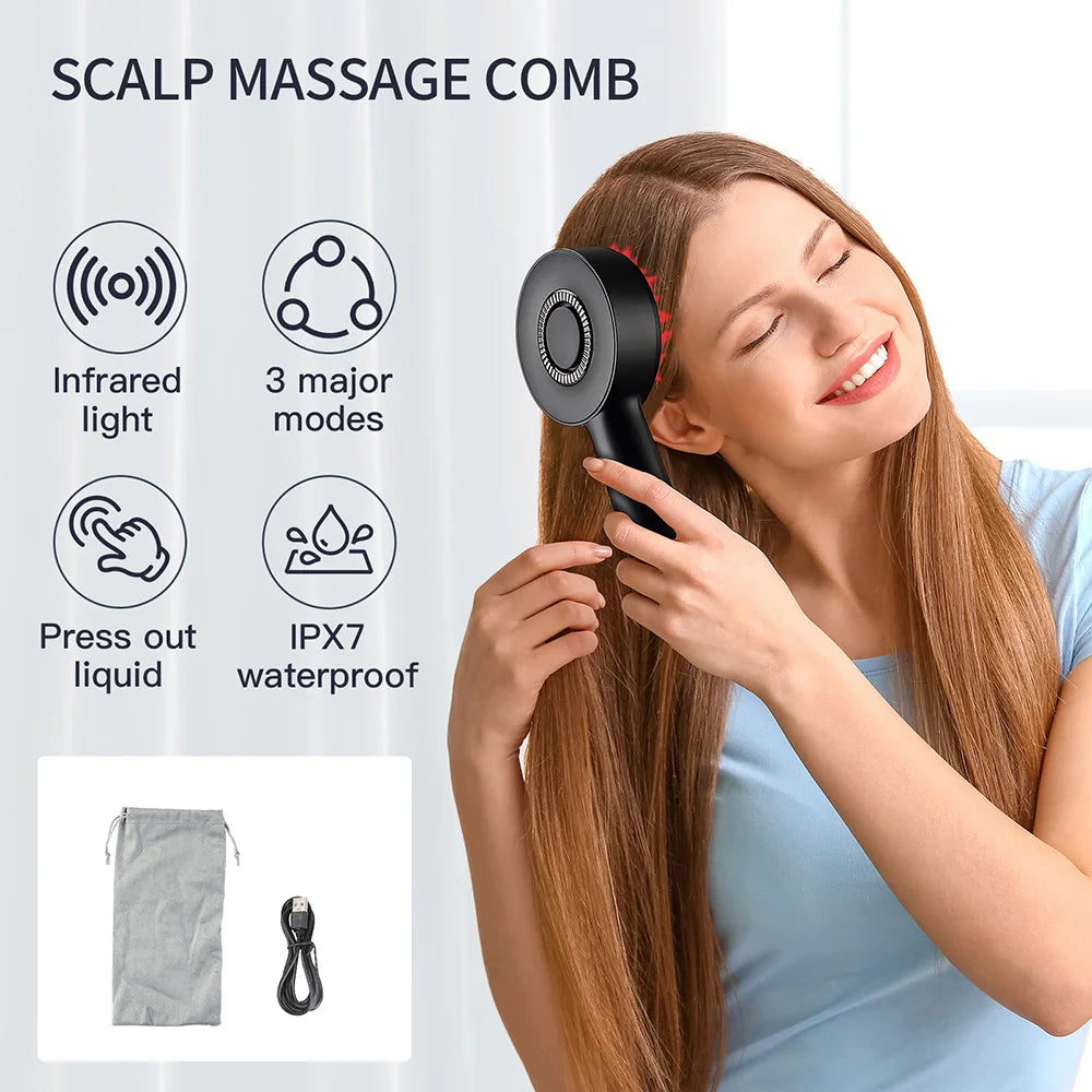 Electric Massage Comb Vibration Red Light Therapy Hair Growth Massage Scalp Massage Brush Anti Hair Loss Liquid Oil Applicator