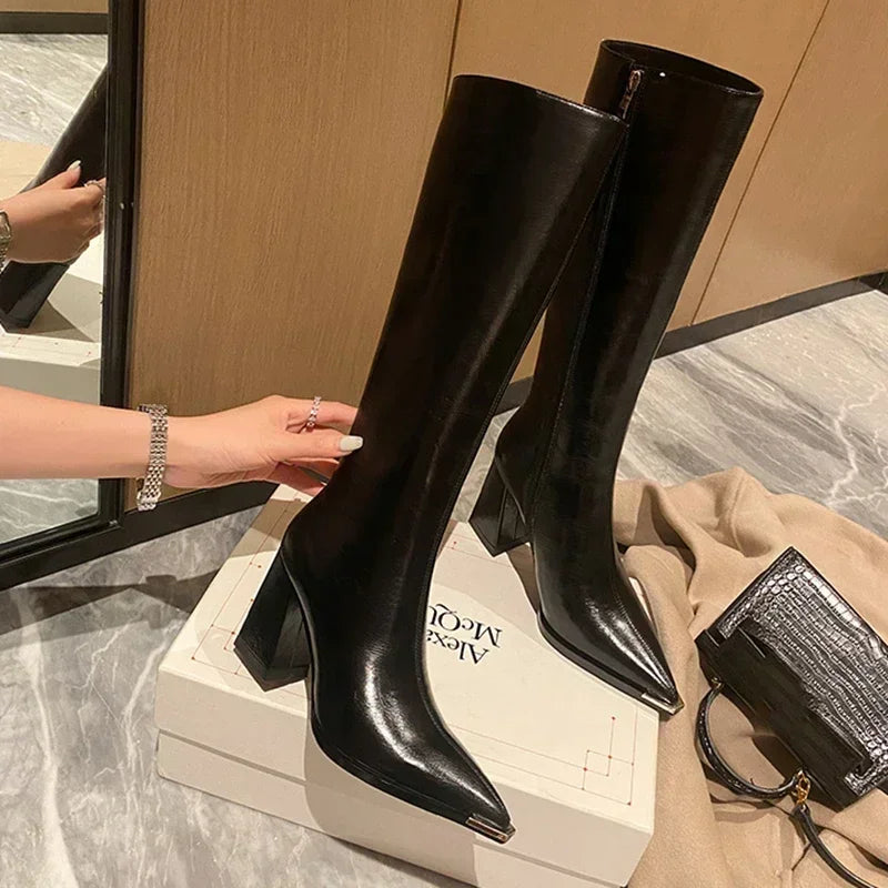 Pointed Toe High Boots - Side Zipper Party Heels