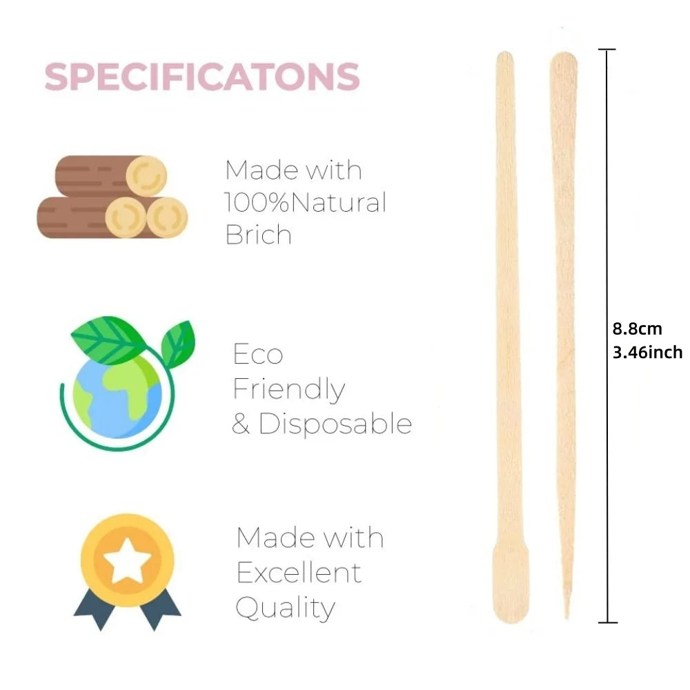 Wooden Wax Applicator Sticks - 100 Pack Disposable Hair Removal Spatulas