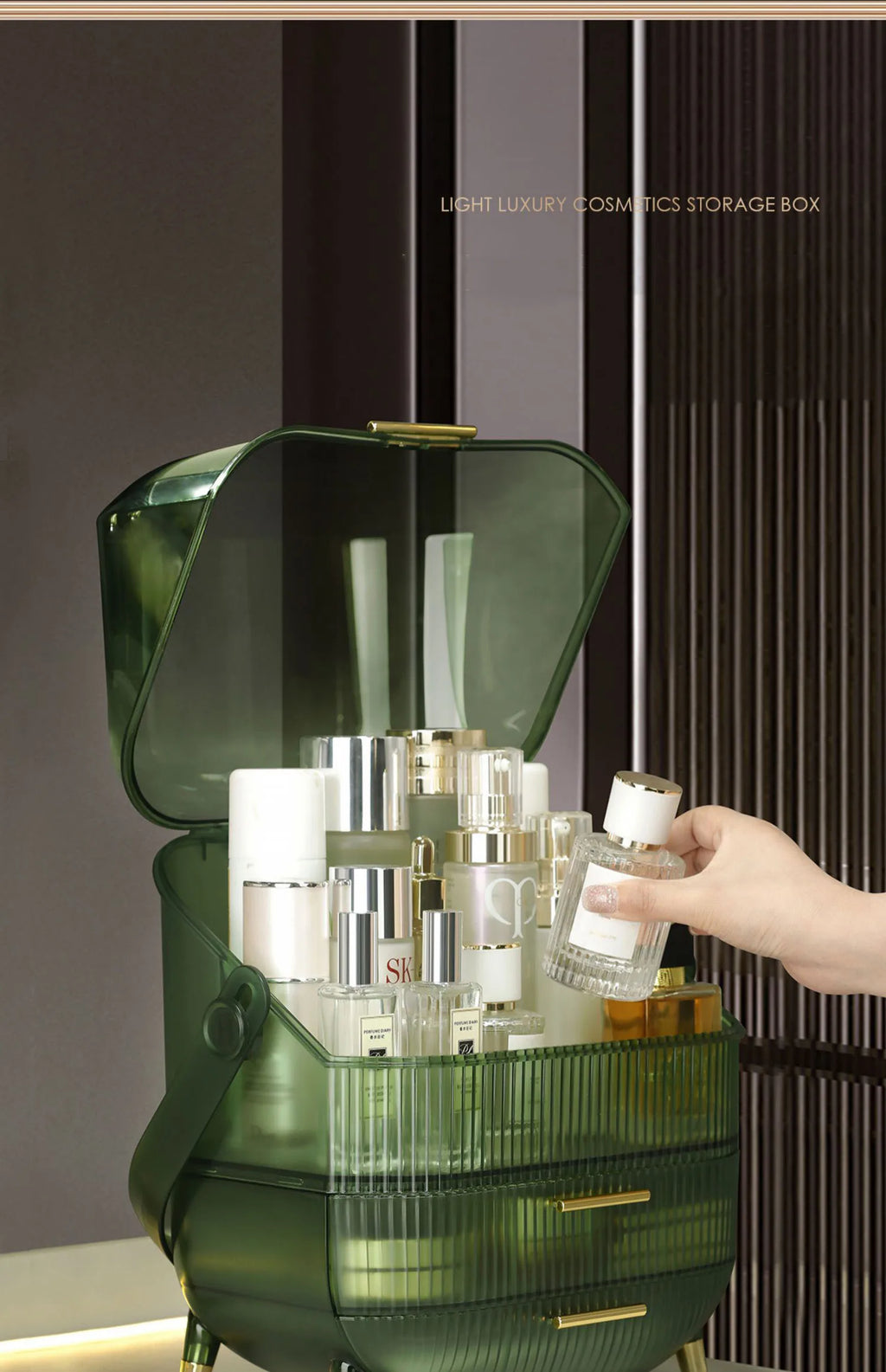 Large Makeup Organizer with Drawers and Lid - Dustproof Cosmetics Storage Box