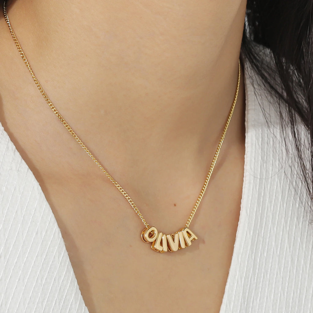 Personalized 3D Puff Name Necklace - 18k Gold Plated Custom Initial Letter Jewelry