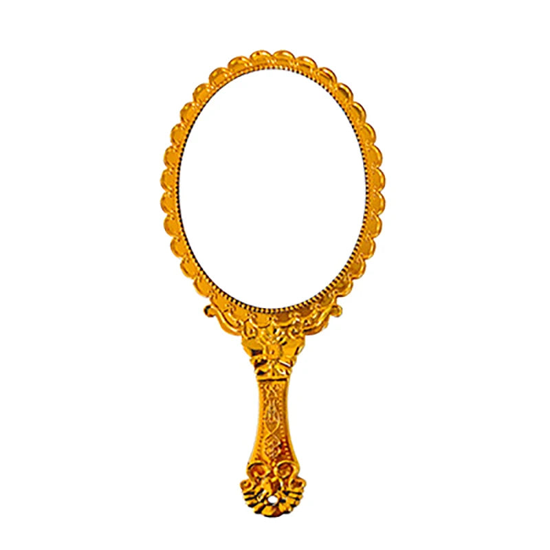 Portable Vintage Lace Makeup Mirror Hand Hold Oval Round Mirror Noble Restore Ancient Ways Court Mirror Beauty Tool