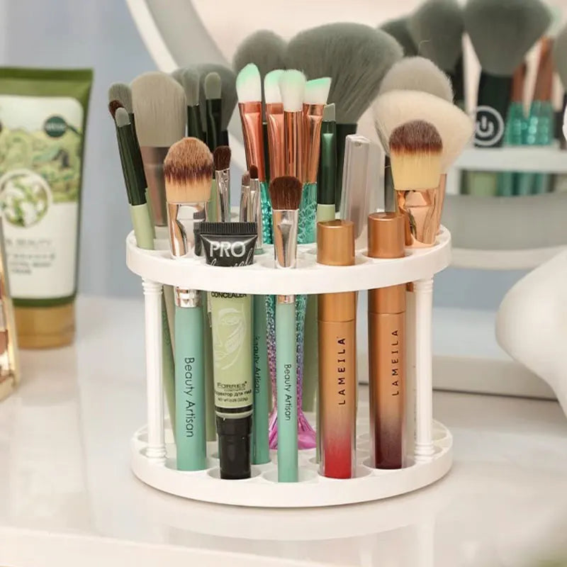 Rotating Makeup Brush Organizer - Desktop Cosmetics Storage Holder for Vanity
