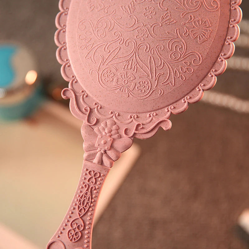 Portable Vintage Lace Makeup Mirror Hand Hold Oval Round Mirror Noble Restore Ancient Ways Court Mirror Beauty Tool