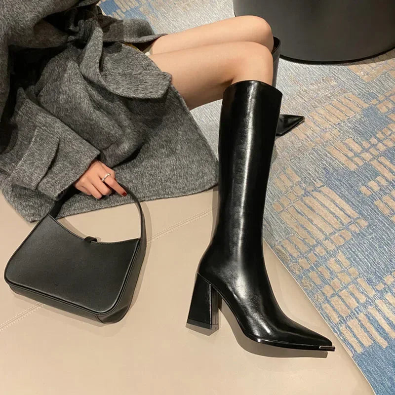 Pointed Toe High Boots - Side Zipper Party Heels