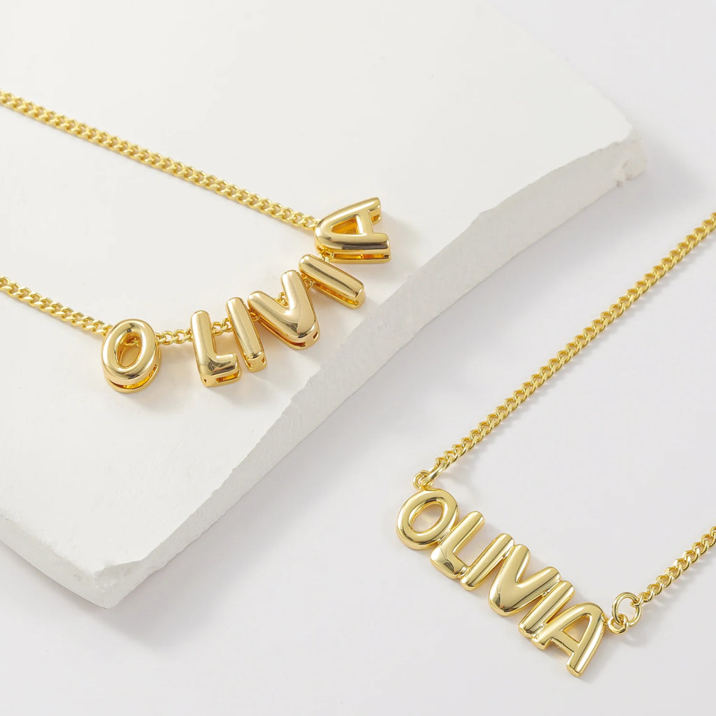Personalized 3D Puff Name Necklace - 18k Gold Plated Custom Initial Letter Jewelry