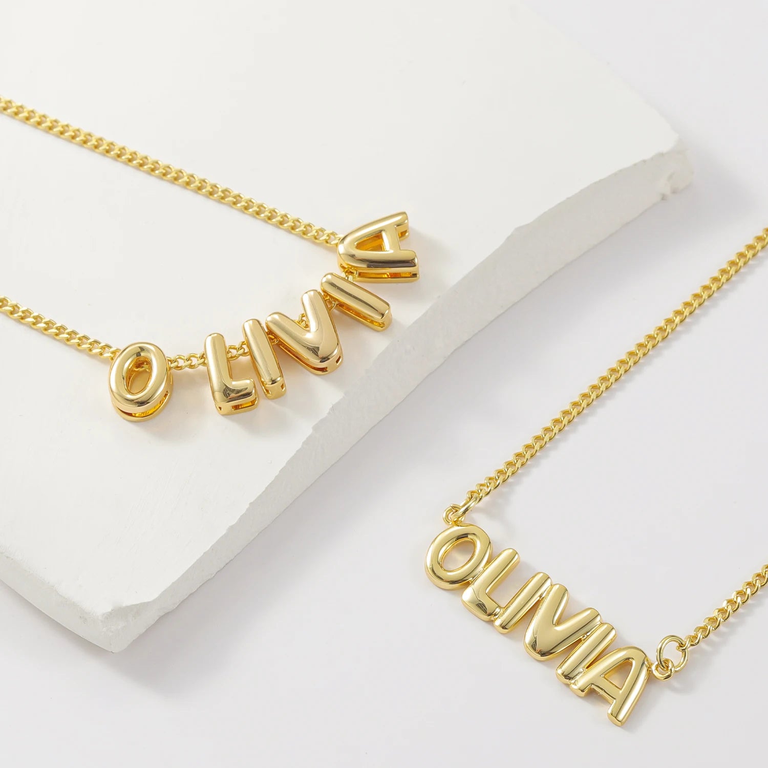 Personalized 3D Puff Name Necklace - 18k Gold Plated Custom Initial Letter Jewelry