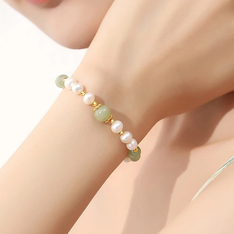 Jades Jewelry For Wedding Women Girlfriend Christmas Gifts Agates Elastic Bangle Bracelets Green Stone Beads Bracelet Crystal