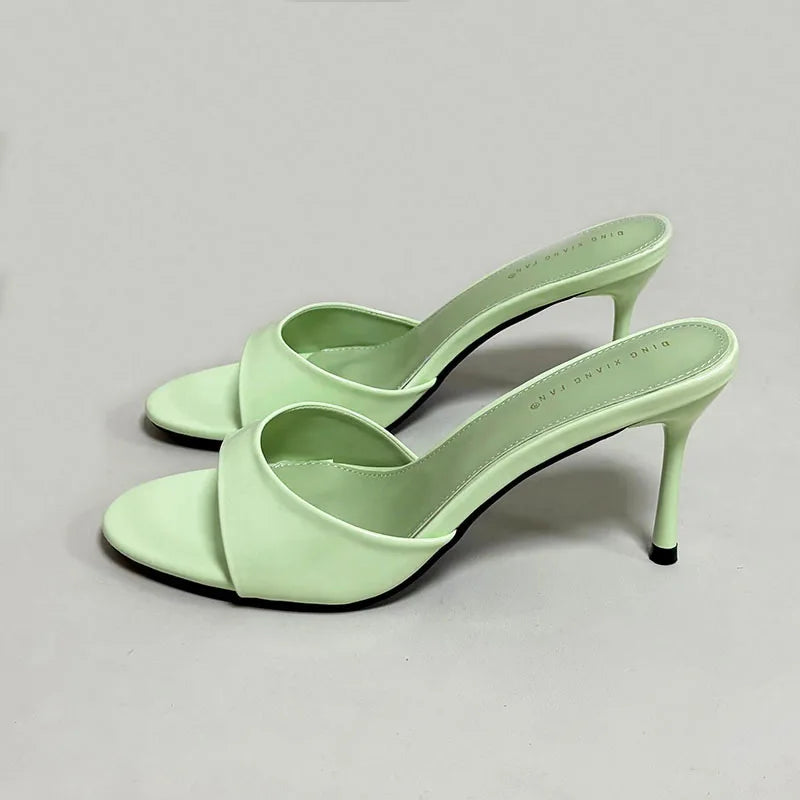 Heeled Slippers - Elegant Thin Heel Slides for Women