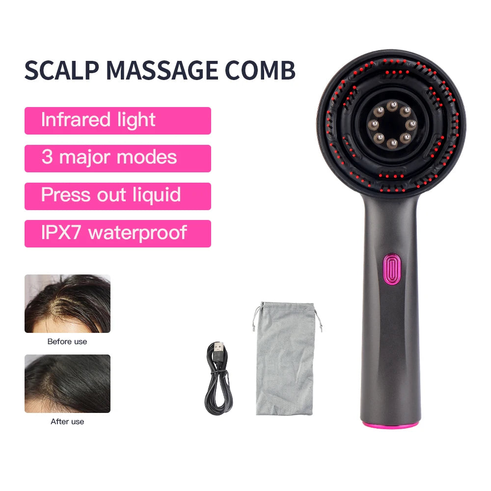 Electric Massage Comb Vibration Red Light Therapy Hair Growth Massage Scalp Massage Brush Anti Hair Loss Liquid Oil Applicator