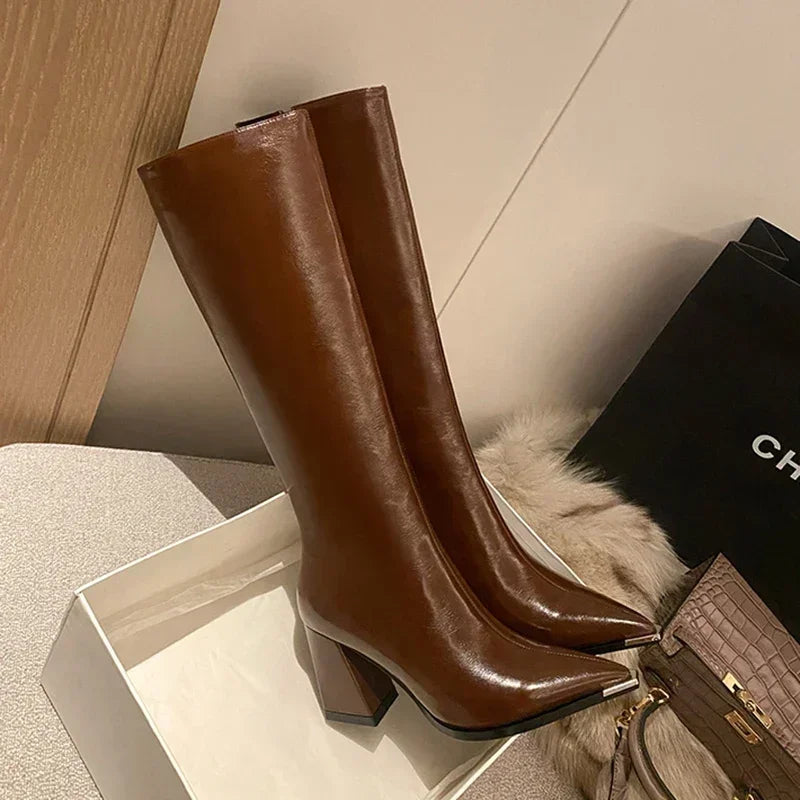 Pointed Toe High Boots - Side Zipper Party Heels