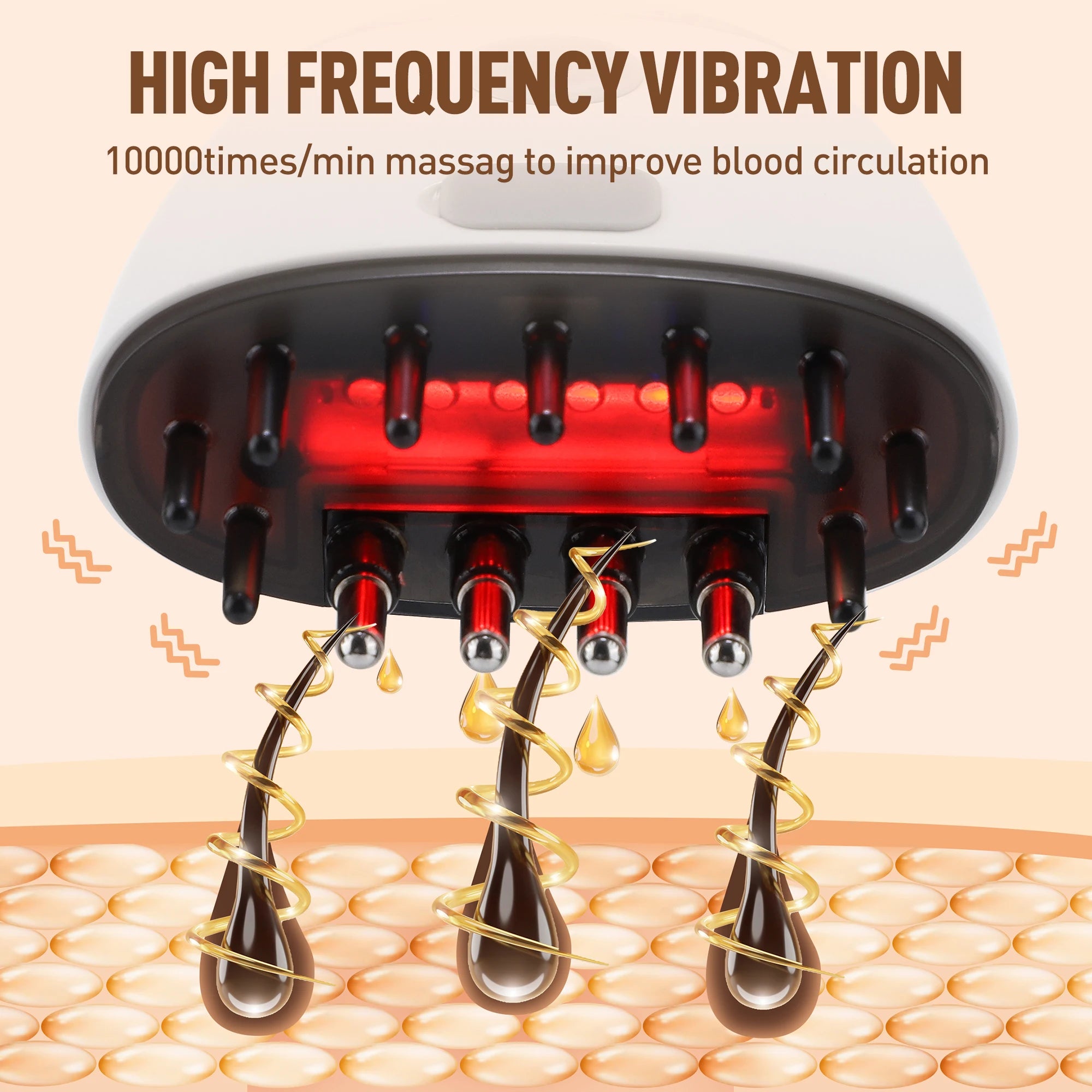 Red Light Therapy Hair Growth Massage Comb Electric Vibration Head Massager Scalp Massage Brush Hair Oil Liquid Applicator