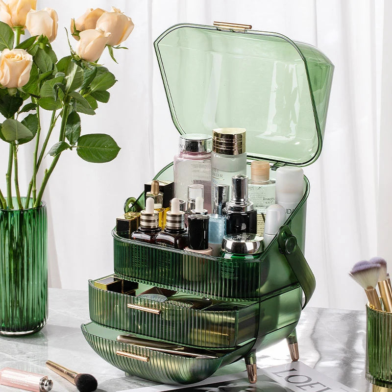 Large Makeup Organizer with Drawers and Lid - Dustproof Cosmetics Storage Box