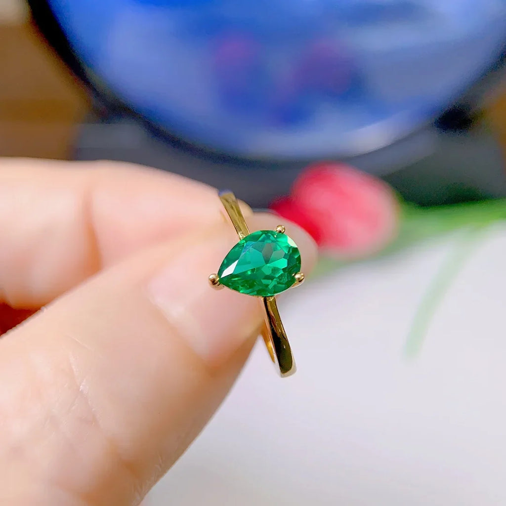 Colombian Emerald Sterling Silver Ring - Natural Gemstone Engagement Ring