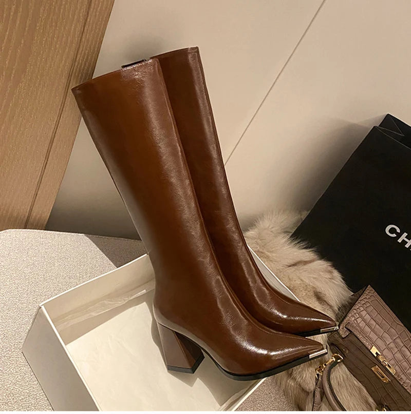 Pointed Toe High Boots - Side Zipper Party Heels