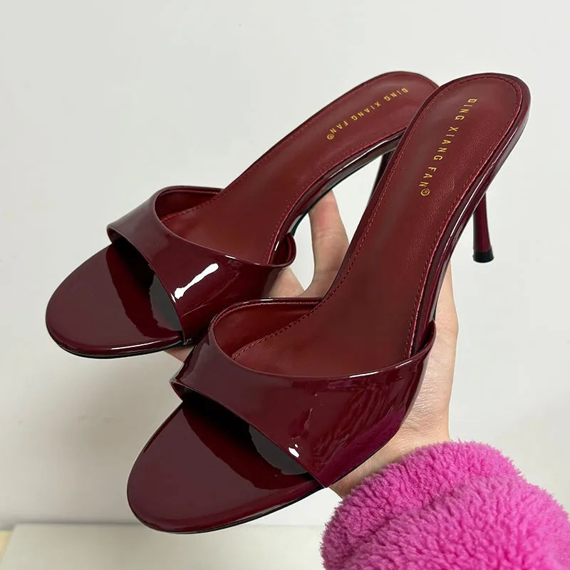 Heeled Slippers - Elegant Thin Heel Slides for Women