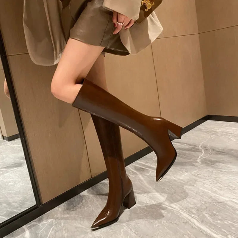 Pointed Toe High Boots - Side Zipper Party Heels