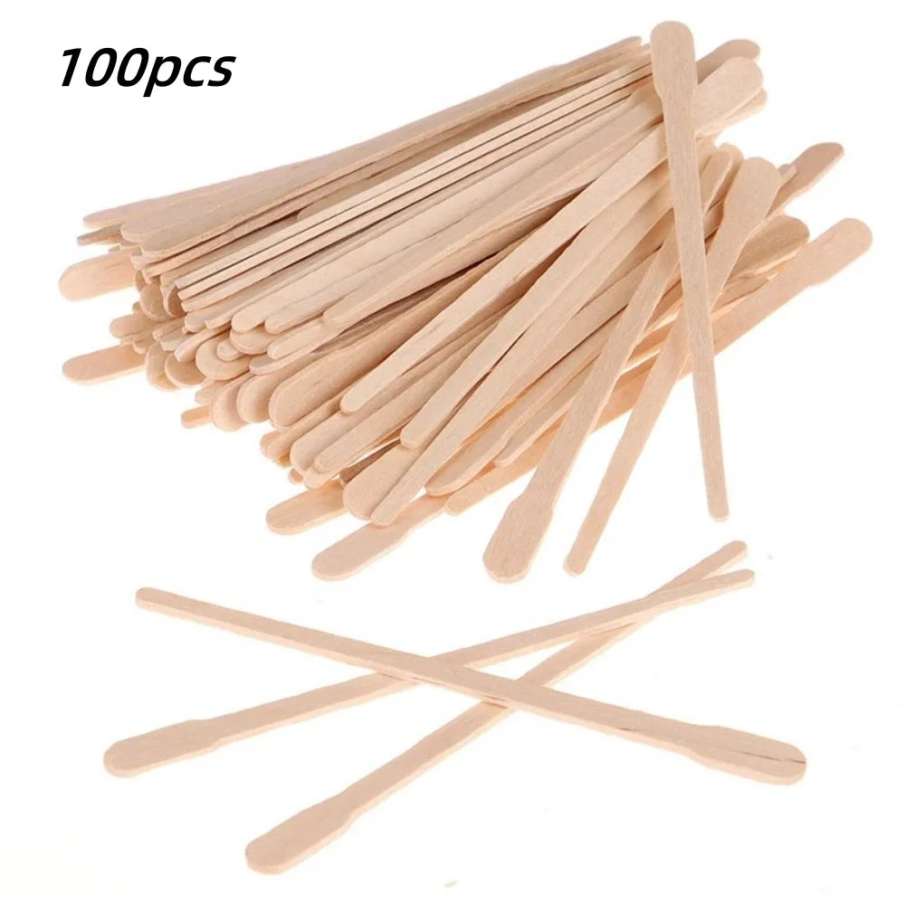Wooden Wax Applicator Sticks - 100 Pack Disposable Hair Removal Spatulas