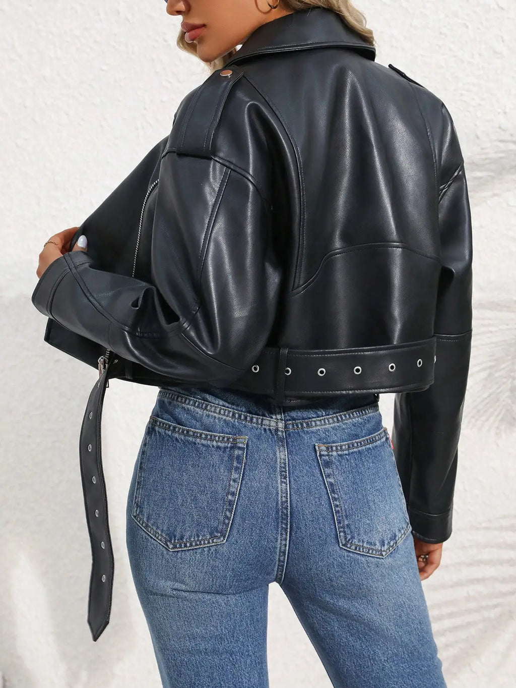 Fitaylor Women Faux PU Leather Jacket Casual Lady Lapel Zipper Short Coat Motorcycle Leather Outwear