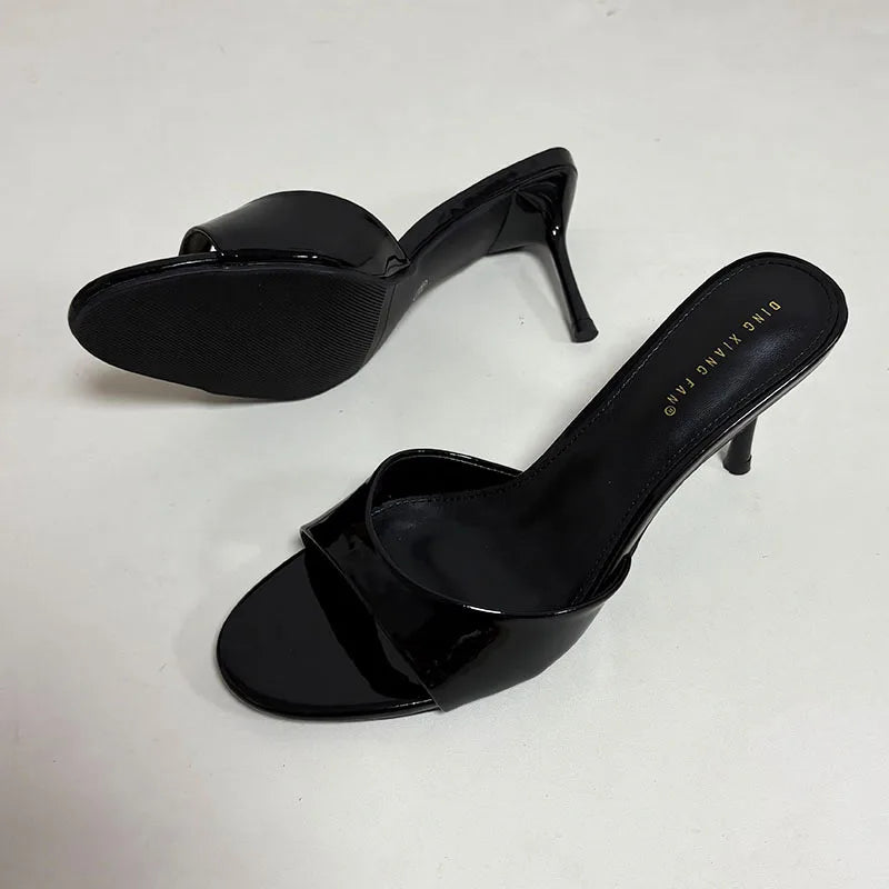 Heeled Slippers - Elegant Thin Heel Slides for Women