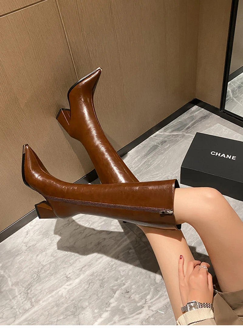 Pointed Toe High Boots - Side Zipper Party Heels