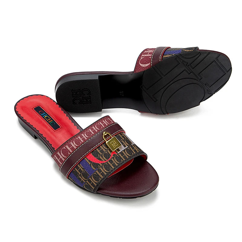 CH High Quality Metal Lock Monogram Print Women's Low Heeled Slippers Delicate and Versatile Women's Fashion Slippers