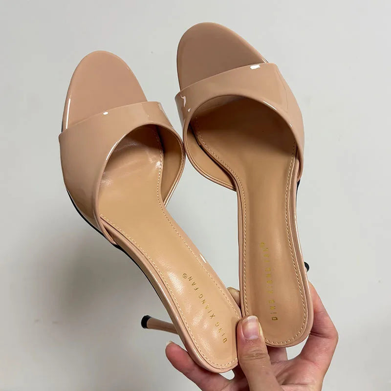 Heeled Slippers - Elegant Thin Heel Slides for Women
