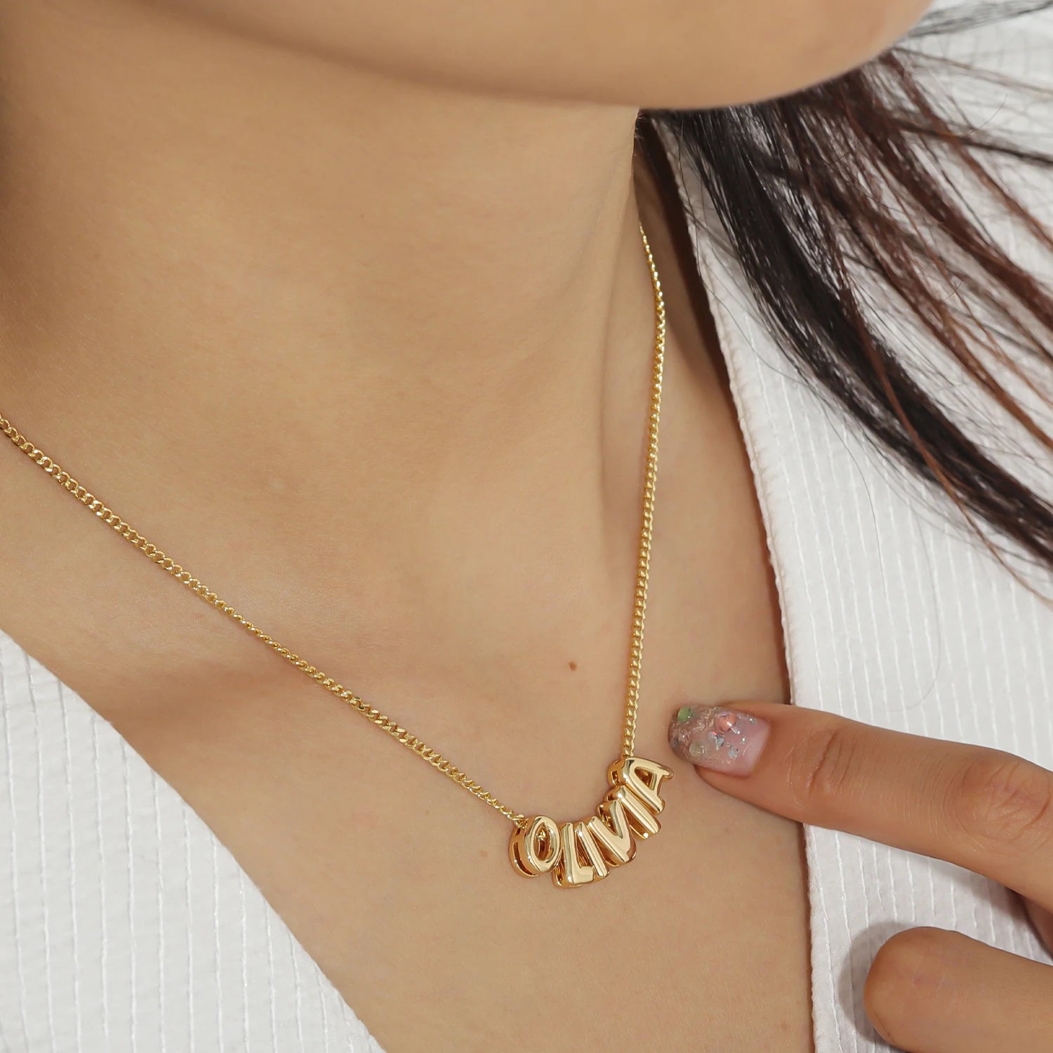 Personalized 3D Puff Name Necklace - 18k Gold Plated Custom Initial Letter Jewelry
