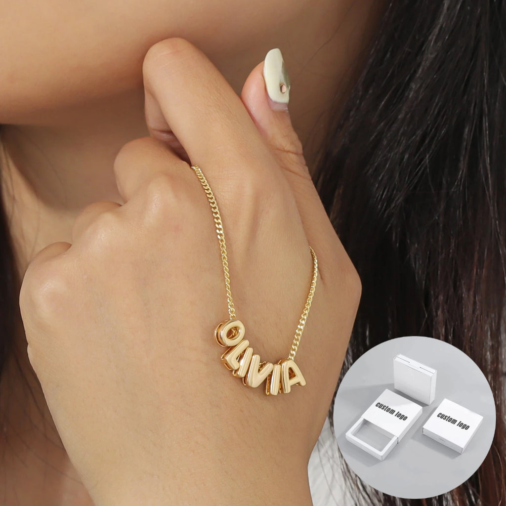 Personalized 3D Puff Name Necklace - 18k Gold Plated Custom Initial Letter Jewelry