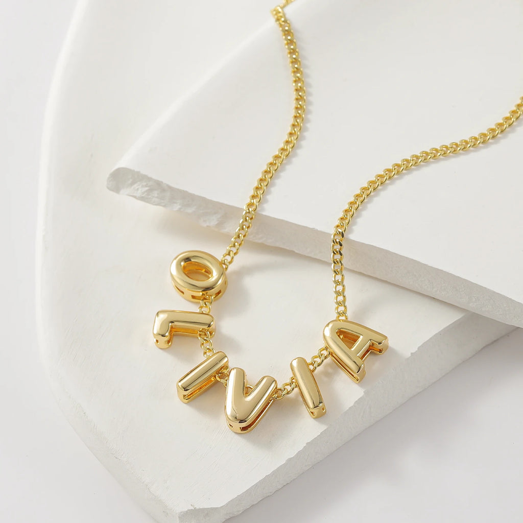 Personalized 3D Puff Name Necklace - 18k Gold Plated Custom Initial Letter Jewelry