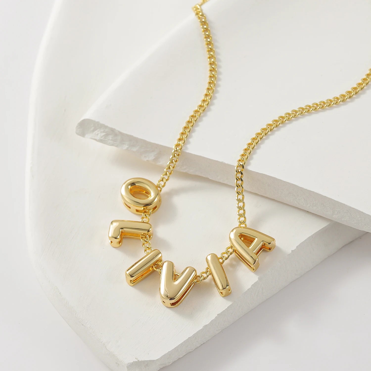 Personalized 3D Puff Name Necklace - 18k Gold Plated Custom Initial Letter Jewelry