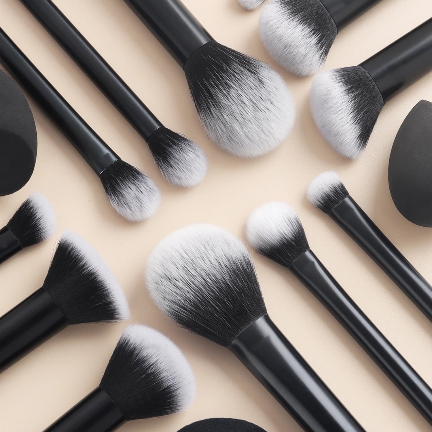 15pcs professional makeup brush set - classic everyday including 2pcs bevel and water drop beauty egg, 1 powder puff beauty tool