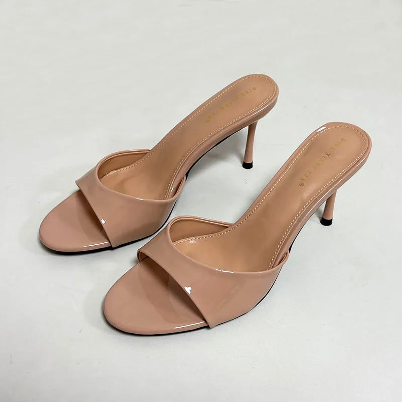 Heeled Slippers - Elegant Thin Heel Slides for Women