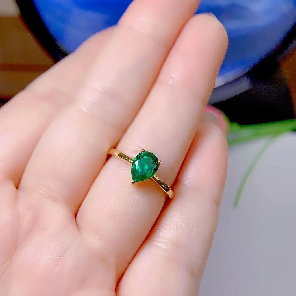 Colombian Emerald Sterling Silver Ring - Natural Gemstone Engagement Ring