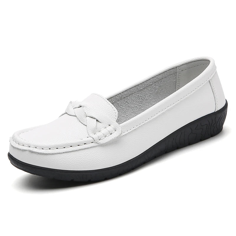 Women's Leather Loafers - Comfortable Slip-On Flat Shoes