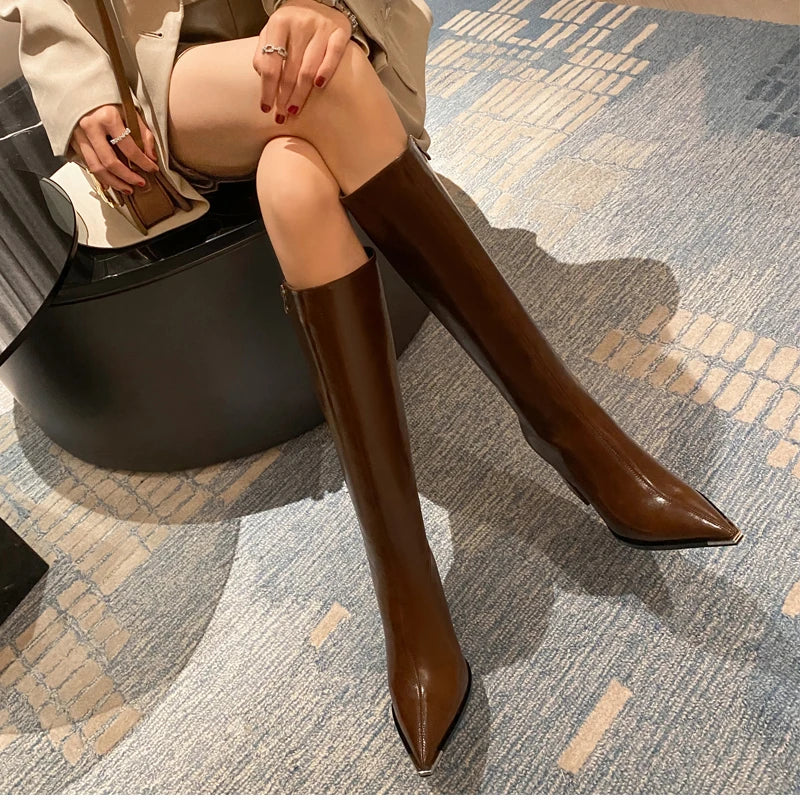 Pointed Toe High Boots - Side Zipper Party Heels