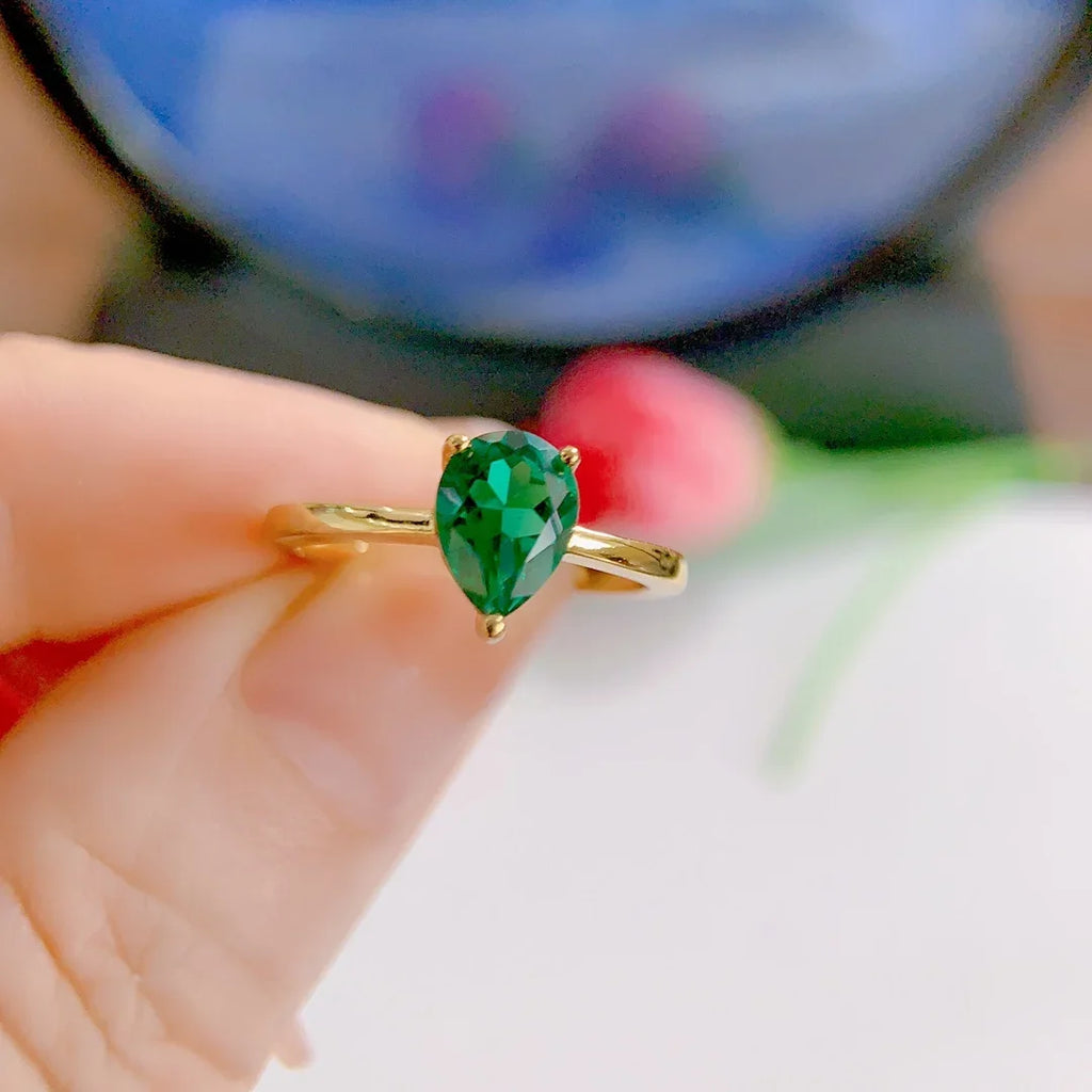 Colombian Emerald Sterling Silver Ring - Natural Gemstone Engagement Ring
