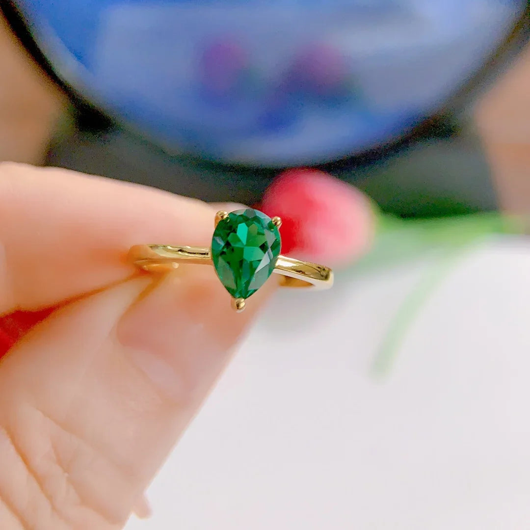 Colombian Emerald Sterling Silver Ring - Natural Gemstone Engagement Ring